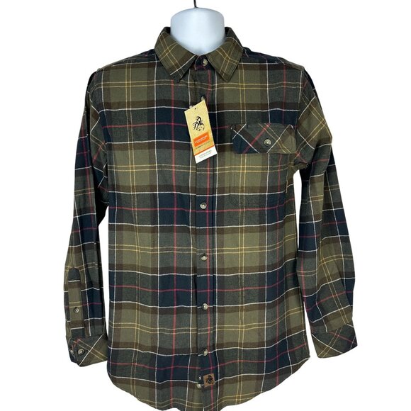 Legendary Whitetails Buck Camp Flannel Shirt S Plaid 100% Cotton Green & Red - Picture 1 of 8